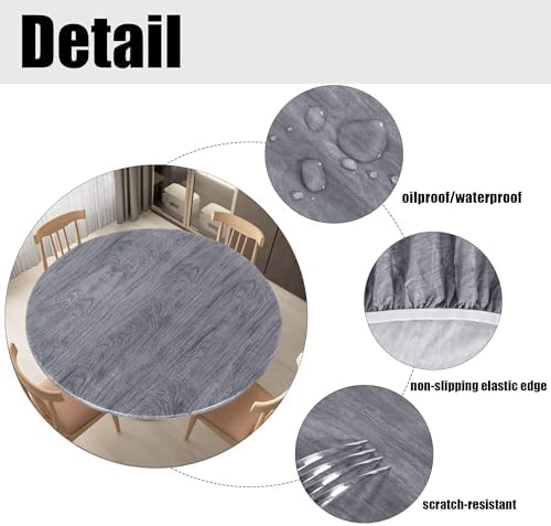 LUSHVIDA Round Tablecloth, Fitted Table Cloth for 36"-44" Tables, Wood Gray - Image 4