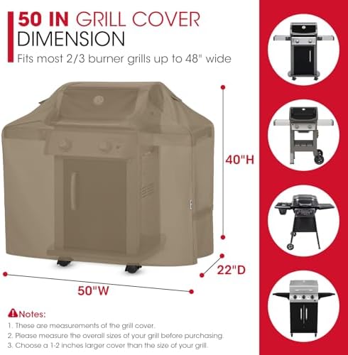 Unicook Grill Cover Heavy Duty Waterproof, UV Proof, 50 Inch, Neutral Taupe - Image 2