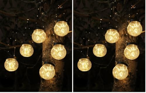 Solar Lanterns Solar Lights Outdoor Waterproof 12-Pack, Solar Powered Hanging Lights Cracked Glass Hanging Globes for Christmas Decoration, Shepherd Hook, Garden Tree Ornaments by PARTPHONER