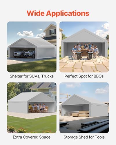 VEVOR Carport Replacement Canopy Cover, 20 x 20 ft Potable Garage Tent Top Tarp with Sidewalls, UV-Resistant & Waterproof, Heavy Duty Car Shelter Tarp with Ball Buggees, Grey, Frame Not Included - Image 6