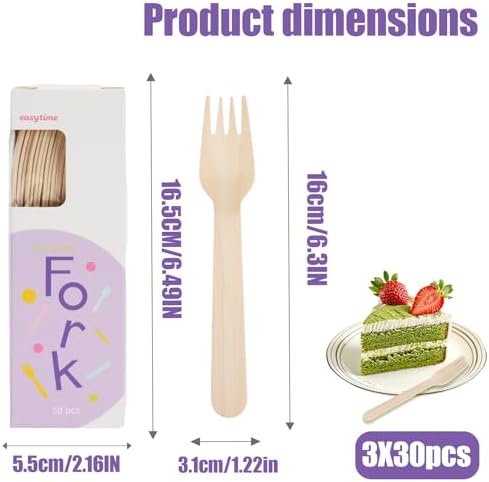 Disposable Wooden Forks, 150Pcs 6.3" Wooden Cutlery Fork Disposable Forks Compostable Utensils for Party, Camping, Traveling, Family Dinners, 3 Boxes of 50Pcs - Image 2