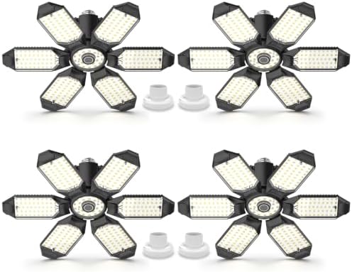Led Garage Lights 4 Pack 200W Super Bright Ceiling Led Shop Lights, E26/E27 Base, 6500K, 22000LM Deformable Garage Light Ideal for Basement, Attic and Workshop, Commercial Bay Lighting by LUCORUSC