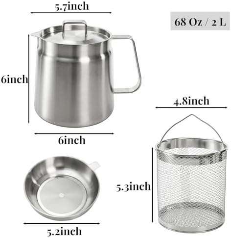 ZAVOOS 68 Oz 304 Stainless Steel Oil Filter Pot with Basket and Strainer - Image 2