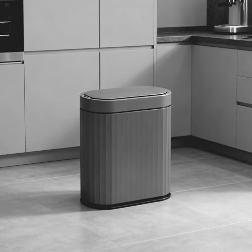 ELPHECO Bathroom Trash Can with Automatic Lid, 2 Gallon, Cement Grey Black by ELPHECOUSA