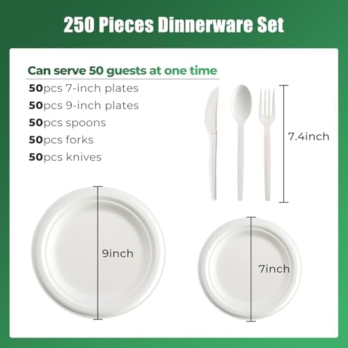 250 Pcs Biodegradable Paper Plates Set Disposable Dinnerware - Image 3