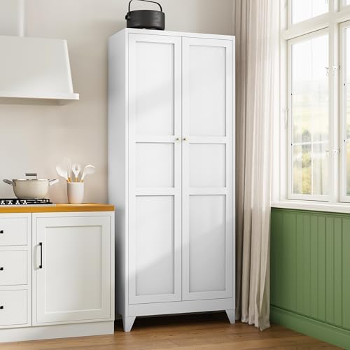 Letaya 75" H Metal Storage Cabinet with 2 Doors and 4 Shelves,Tall Kitchen Pantry Cabinets,Farmhouse Utility Pantry Organizers for Cupboard/Dining/Bathroom/Home Office/Garage Room,White - Image 2