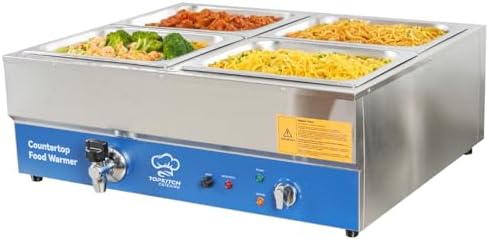 TOPKITCH ETL Listed 4 Pan Commercial Food Warmer,Electric Countertop Bain Marie Stainless Steel Buffet Steam Table for Catering and Restaurants(4×1/2 GN Pan,120V/1700 Watts by TOPKITCH