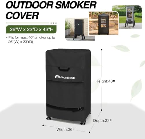Porch Shield 40 inch Outdoor Smoker Cover 26W x 23D x 43H inch, Black - Image 2