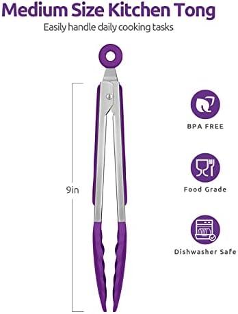 U-Taste Kitchen Tong for Cooking, 600ºF Heat-Resistant Silicone, 9in/Purple - Image 2