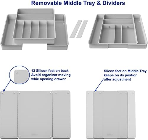 Simple Houseware Expandable Kitchen Drawer Flatware Organizer, Gray - Image 4