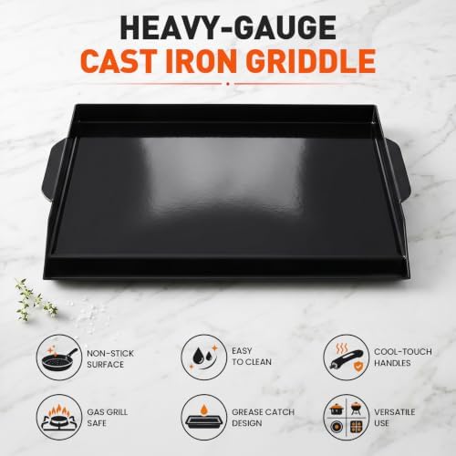 Cast Iron Griddle for Gas Grill and Stove Top, 23x16" Flat Top Grill Plate - Image 3