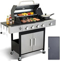 4 Burner Propane Gas Grill, 49,000 BTU Outdoor BBQ Grill with Cast Iron Grates & Griddle Combo, Large Cooking Area with Side Burner, Pullout Grease Tray, Portable for Backyard Patio by Unknown