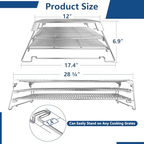 Jerky Racks for Smoker,Extra-Large 29-Inch 3-Tier Foldable Sliding Rack for Traeger Pro 34,Woodridge Pro,Pit Boss PB1000 PB1500,Weber Searwood XL 600,1035 Sq In Stainless Steel Pellet Grill Accessory - Image 2