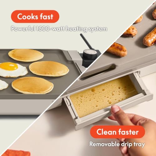 bella 10"x20" Non-Toxic, Nonstick, Ceramic Griddle, Oatmilk - Image 5