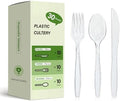 Plastic Silverware Set, 30-Piece Disposable Plastic Utensils for Parties, Clear Cutlery, Plasticware Forks, Spoons, Knives by Irekamons