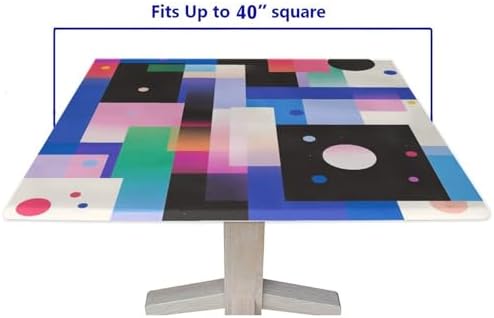 Square Elastic Fitted Tablecloths, Modern Geometric Pattern Printed on Oilproof Table Top Cover, Great for Outdoor Picnics Patio Lunch, Fit for 40" x 40" Square Tables - Image 5