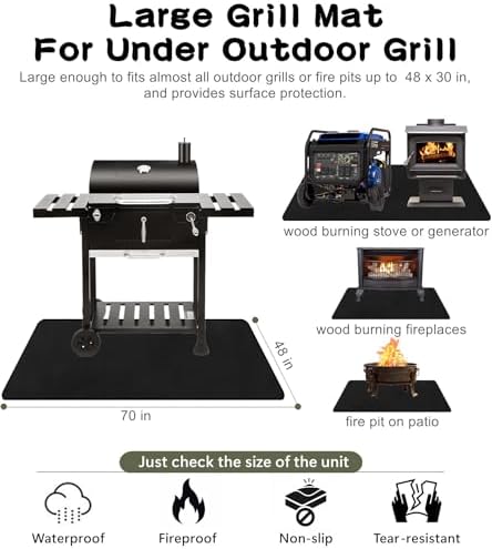 Falezern 70 X 48 in Large Thick BBQ Grill Mat for Under Outdoor Grill Black - Image 2