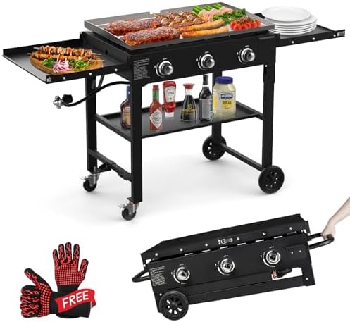 BESTFIRE Foldable Flat Top Grill, Outdoor Griddle-3 Burner Propane Griddle by GrillsOutdoorCooking