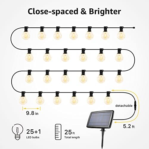 Lepro Solar Outdoor String Lights, 25ft 25 Sockets LED Globe Bistro Lights - Image 3
