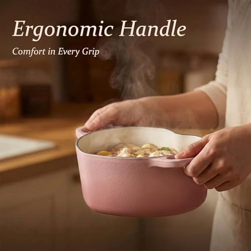 Overmont Enameled Cast Iron Dutch Oven - 2QT Pink Heart-Shaped Mini Pot - Image 4
