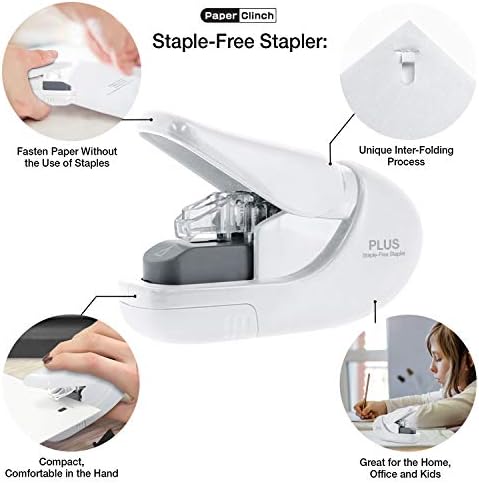 Plus Paper Clinch Compact Staple-Free Stapler, Ivory White - Image 6