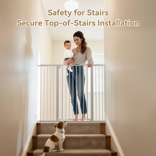 43 inch Tall Safety Dog Gate Adjustable 29.7-45.2 inch Extra-Wide Metal Pet Gate Drill-Free Pressure-Mount Installation kit Self-Closing Cat Gate for Stairwells、Doorways（White） - Image 4