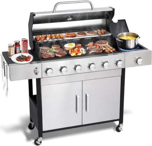 6-Burner Propane Gas Grill and Griddle Combo with Side Burner by Unknown