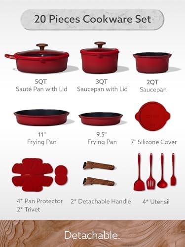 CAROTE 20pcs Titanium Cookware Set, Detachable Handle Pots and Pans Set - Image 2