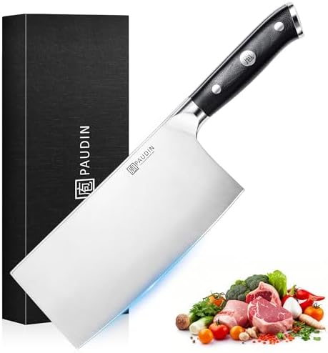 PAUDIN Cleaver Knife 7 Inch, Razor Sharp Chinese Chef Knife Dishwasher Safe, German High Carbon Steel Vegetable Cleaver with G10 Handle, Meat Slicing Slicer, Daily Meal Prep for Home and Restaurant by PAUDIN