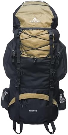 Teton 65L Scout Internal Frame Backpack for Hiking, Camping, Backpacking, Travel, Rain Cover Included, Buck Brown by Teton
