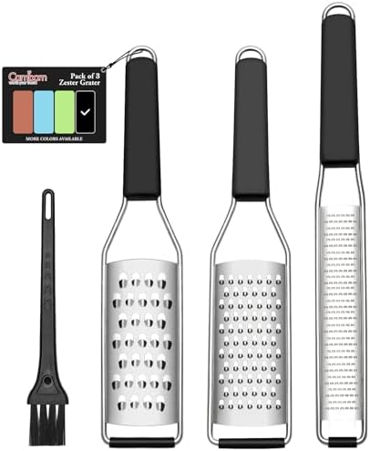 Cambom Lemon Zester Grater Three-piece Suit - Heavy Duty Kitchen Tool for Parmesan Cheese, Ginger, Garlic, Nutmeg, Chocolate, Vegetables，Fruits，Stainless Steel Grater Dishwasher Safe Black by Cambom