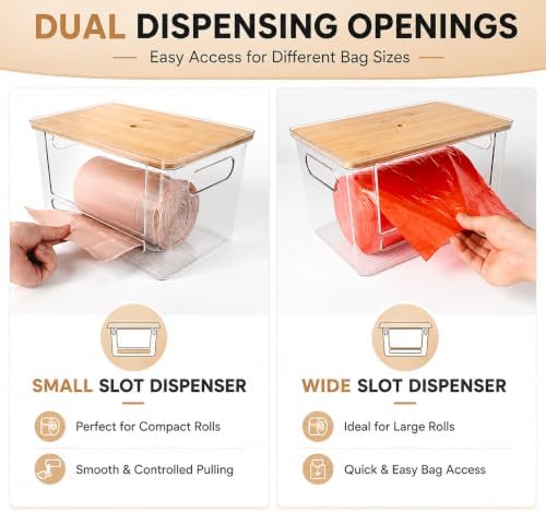 2-in-1 Stackable Trash Bag Dispenser & dishwasher pod holder with Wooden Top – Garbage Bag Holder for 13-33 Gallon Bags – Trash Bag Dispenser Under Sink with Anti-Slip Base for Laundry Detergent Pods - Image 4