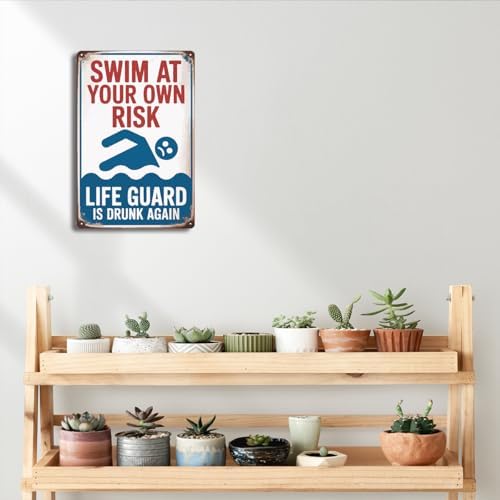 BEASTZHENG Pool Metal Tin Sign Decorations Outdoor Decor Swim At Your Own Risk Pool Sign Pool Deck Accessories Gifts Funny Warning Safety Tin Plaques For Swimming Pools Beach Water Park Decor 8x12 Inches - Image 6