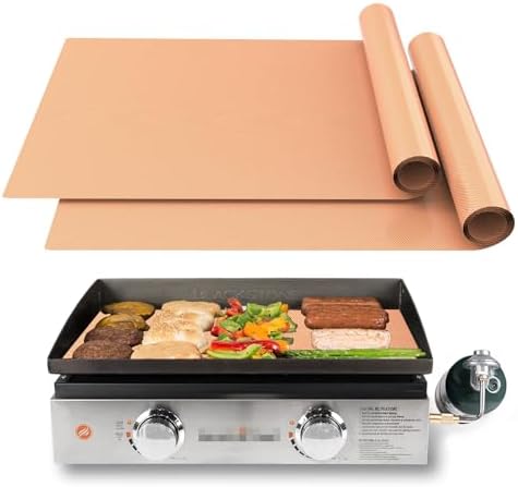UBeesize 2 Pack Nonstick Copper Grilling Mats for 22 Inch Blackstone Griddle, Resuable Cooking Mats for Grilling, BPA and PFOA Free Heavy Duty BBQ Grill Mats, Griddle Accessories Kit -22 x 16 Inch by UBeesize