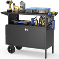 Rolling Workbench with Storage Cabinet,39.4" Mobile Garage Work Bench with Pegboard,Heavy Duty Steel Tool Cart with Wheels,Tool Storage Cabinet for Garage,Workshop,DIY and Home Repair by ElteanStorageSolutions