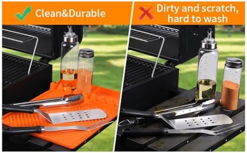 Silicone Griddle Tool Mat for Blackstone, Heat Resistant Side Shelf Mat with Drip Pad – BBQ Grill Accessories for Outdoor Grill, Kitchen Counter, Spatula Holder, Cooking Organizer (1, Orange) - Image 6