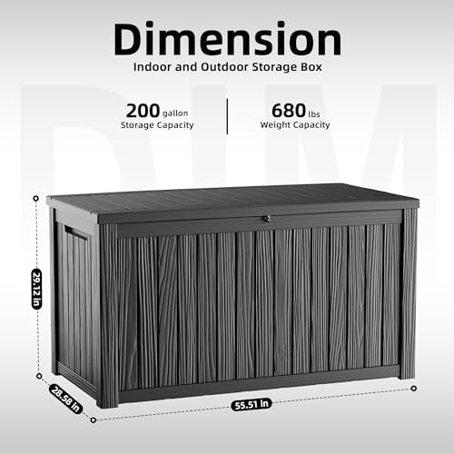 200 Gallon Outdoor Storage Box Waterproof, Resin Lockable Deck Box with Lid, Large Capacity Weatherproof Container for Patio Furniture Pool Accessories, Side Table(Black, 200 Gallon) - Image 2
