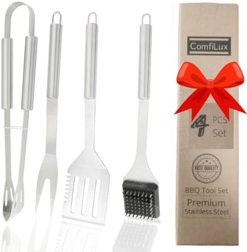 Stainless Steel BBQ Grill Tool Set, 4 Piece by Comfilux