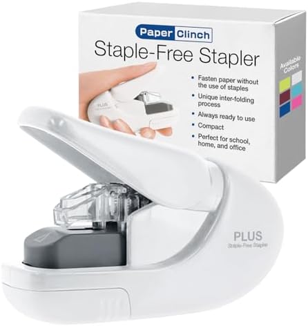 Plus Paper Clinch Compact Staple-Free Stapler, Ivory White by Plus