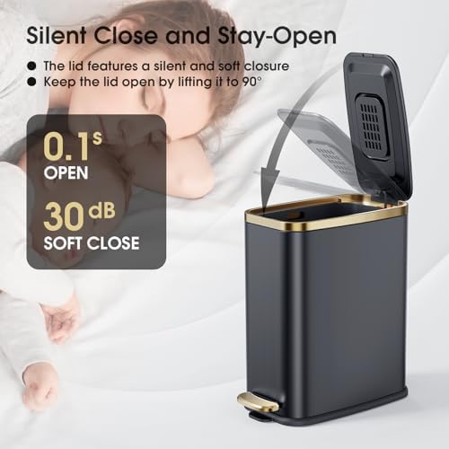 CEROELDA Small Bathroom Trash Can with Lid-5L/1.3 Gal-Soft Close Lid-Black - Image 4