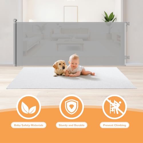 Retractable Baby Gate for Stairs 34" Tall Fits Up to 55" Wide Gray - Image 4