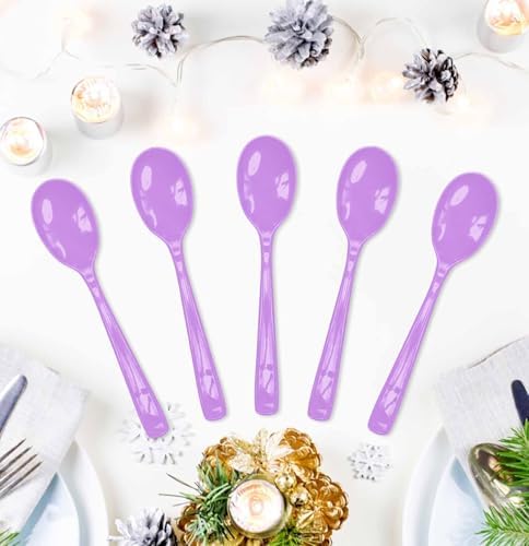 SietDESEO 50 PCS Light Purple Plastic Spoons Disposable Utensils Heavy Duty Purple Spoons Disposable Cutlery for Birthday Wedding Baby Shower Bridal Shower Plastic Silverware - Image 4