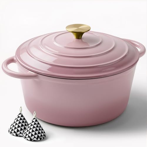 Miereirl 4.5 Quart Enameled Dutch Oven Pot with Lid, Cast Iron Dutch Oven with Dual Handles for Bread Baking, Cooking, Non-stick Enamel Coated Cookware, Pink by Miereirl