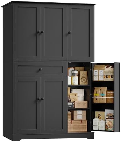 HOSTACK 68" Tall Kitchen Pantry Storage Cabinet with Doors & Shelves, Black by HOSTACK