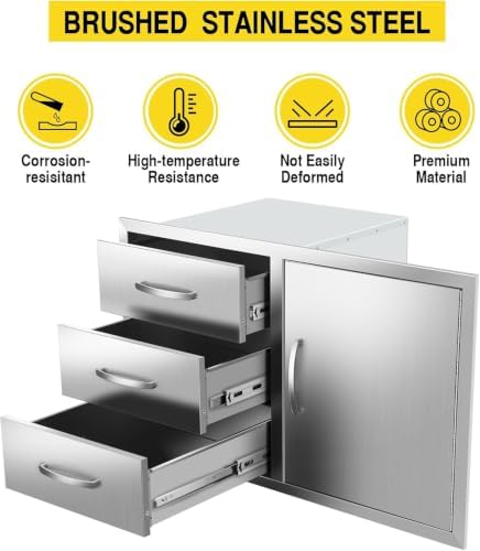 Outdoor Kitchen Drawer Combo, BBQ Access Door Drawers Combo With Stainless Steel, Perfect For BBQ Grill Station Outdoor Kitchen Storage Cabinet (Drawer Combo-38.3Wx22.7Hx20.7D with Handles) - Image 4