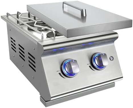 Double Grilling Side Burners for Outdoor Grill, Sturdy 304 Stainless Steel, with Liquid Propane Kit, Drop-in Side Burner for Outdoor Kitchen BBQ Island, 2 * 15,000BTU Natural Gas Side Burner by Livory