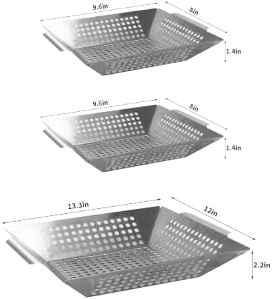 Anveena 3 Pack Heavy Duty Stainless Steel Grill Baskets - Image 2