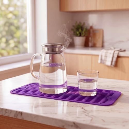 MicoYang Silicone Dish Drying Mat for Multiple Usage,Easy clean,Eco-friendly,Heat-resistant Silicone Mat for Kitchen Counter,Sink,Bar,Bottle,or Cup Purple M 17 inches x 6 inches - Image 6