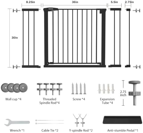 Mumeasy 36-55 in Baby Gate for Doorways, Extra Wide Dog Gate Indoor, Black - Image 2