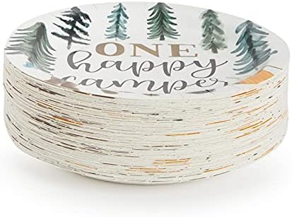 BLUE PANDA 80-Pack One Happy Camper Paper Plates - 9-Inch White Disposable Plates - Forest Bear & Campfire Design - Camping Theme Party & Baby Shower - Image 5